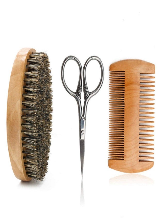 AOHO MOOON Hair Dough Beard Brush & Comb, Scissors Set for Men, Set Includes Soft Boar Bristle Brush, Bamboo Wide Tooth Comb, and Mustache Trimming Scissors, Straighten & Soften Your Beard - Image 4